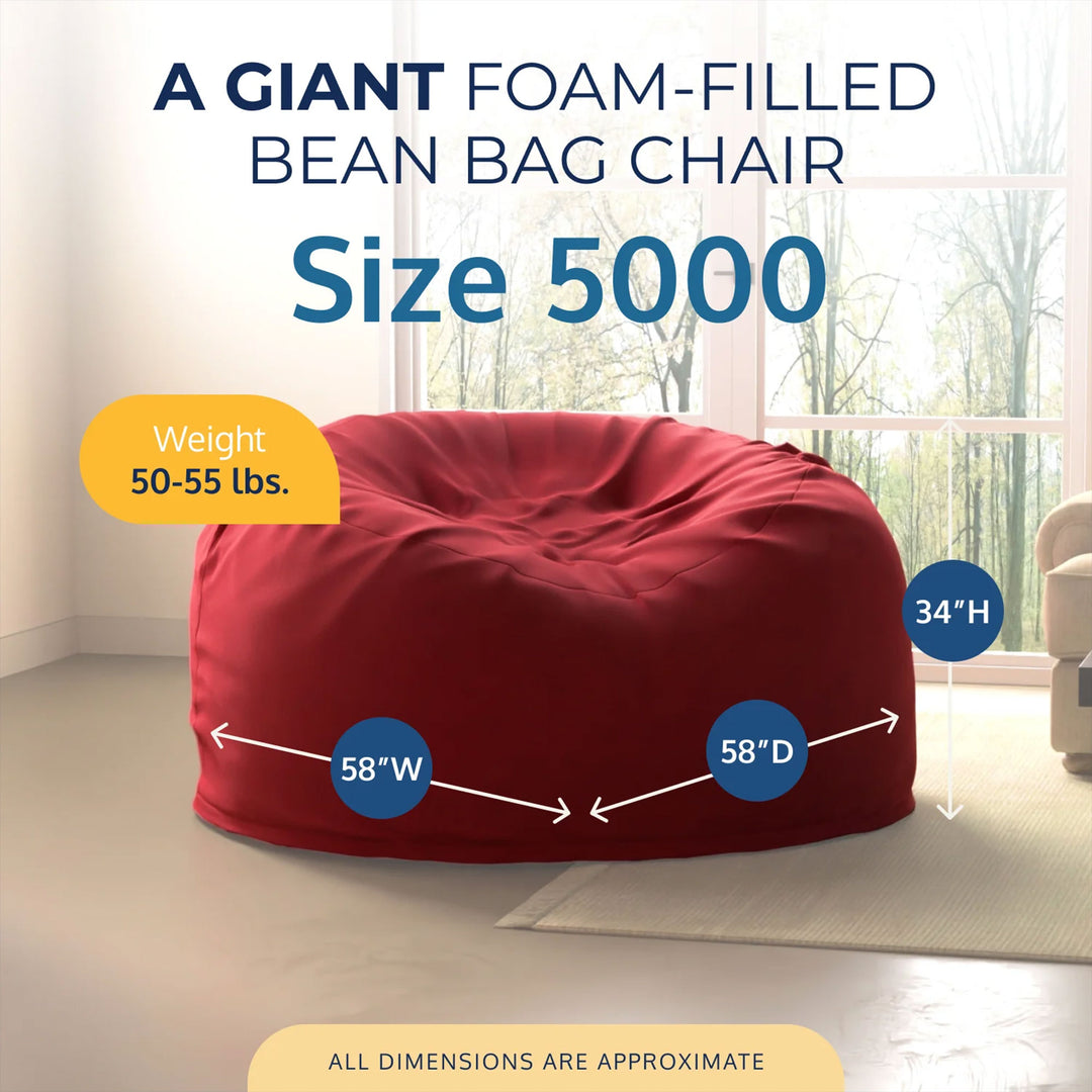 Ultimate Sack 5ft Bean Bag Chair, Oversized Indoor Comfy Lounger, Burgundy(Used)