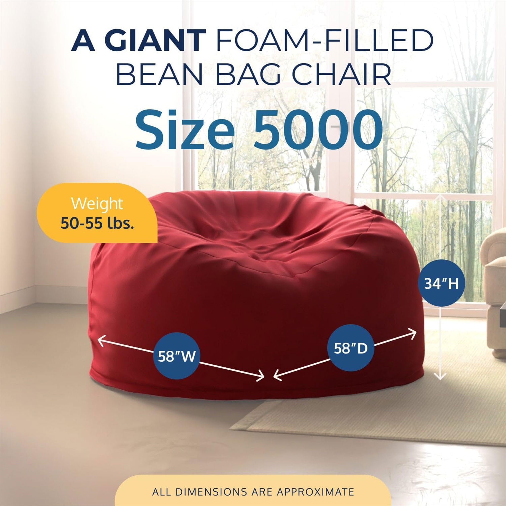Ultimate Sack 5ft Bean Bag Chair and Footstool Oversized Lounger, Burgundy Suede - VMInnovations