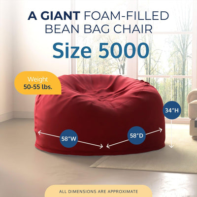 Ultimate Sack 5ft Bean Bag Chair and Footstool Oversized Lounger, Burgundy Suede - VMInnovations
