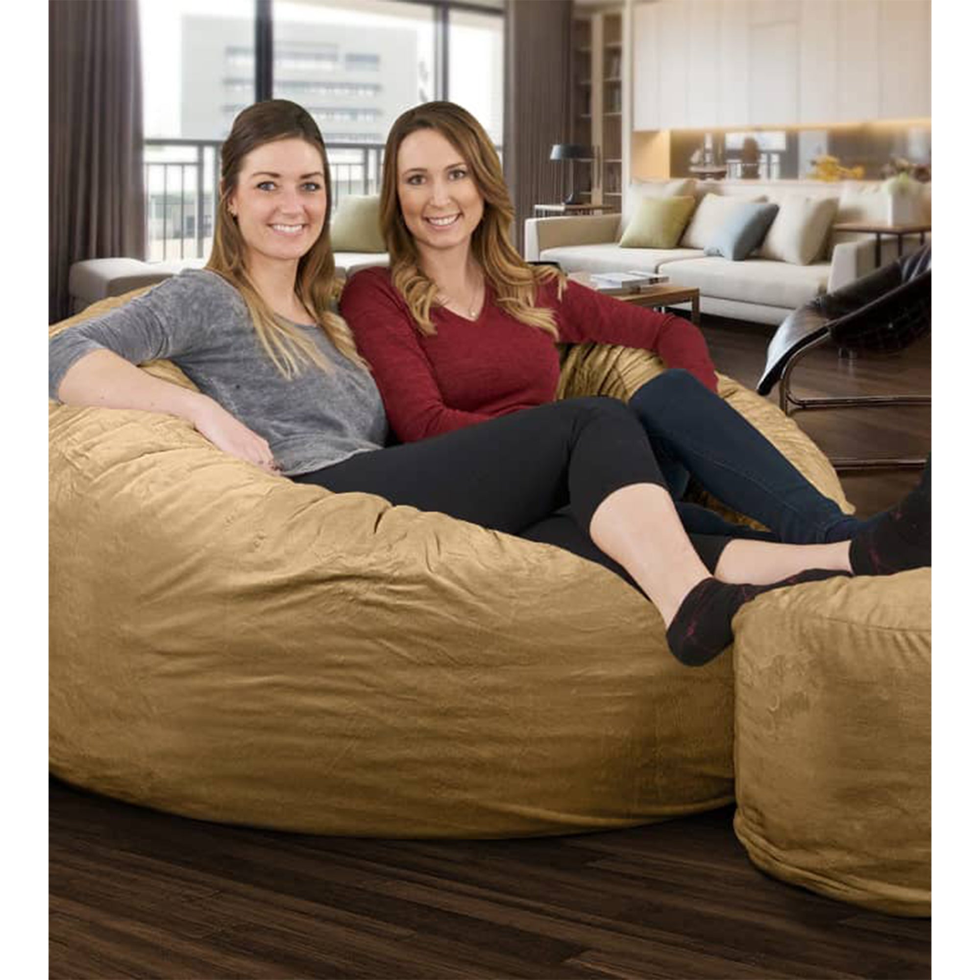 Ultimate Sack 5 Foot Foam Filled Washable Fur Covered Bean Bag Chair, Camel