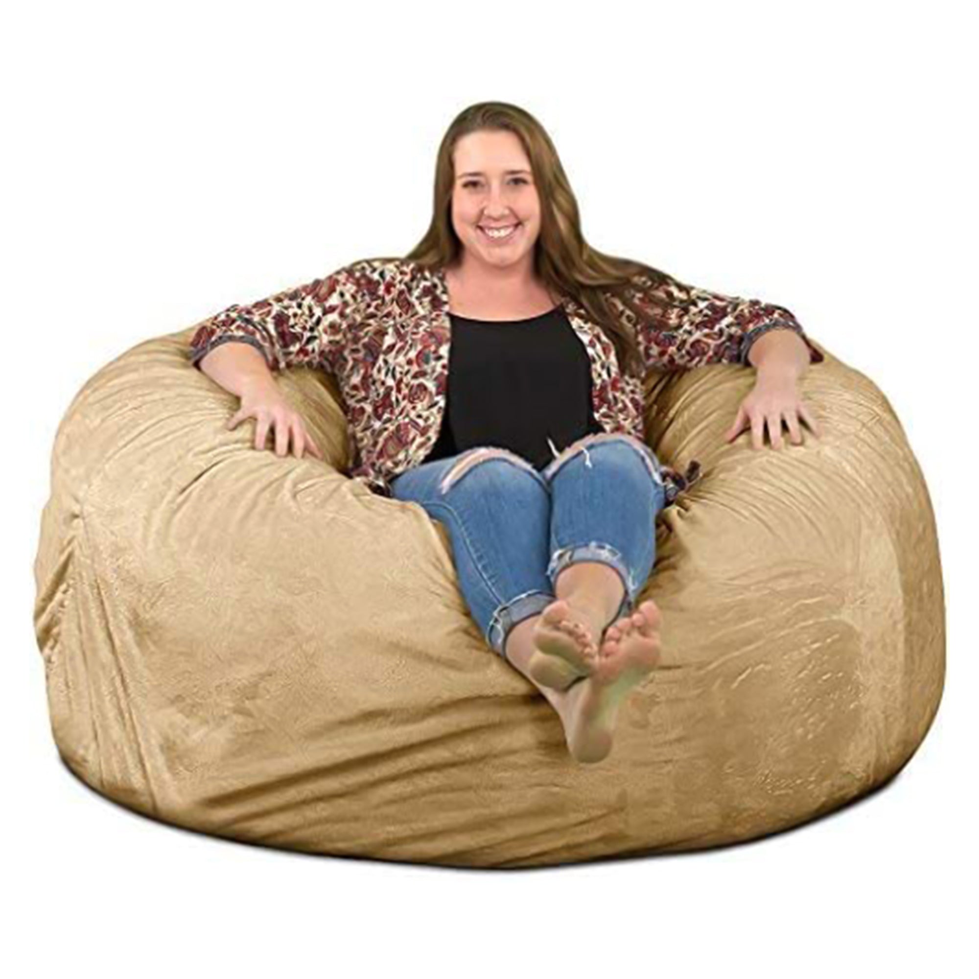 Ultimate Sack 5 Foot Foam Filled Washable Fur Covered Bean Bag Chair, Camel