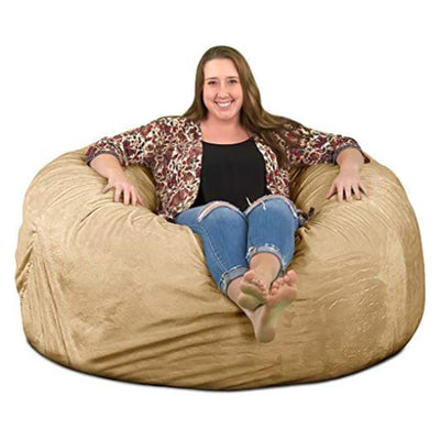 Ultimate Sack 5 Foot Foam Filled Washable Fur Covered Bean Bag Chair, Camel