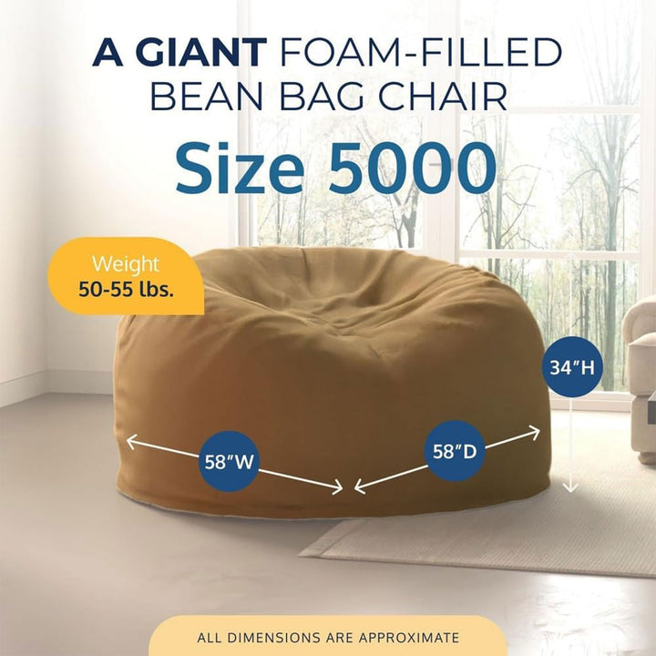 Ultimate Sack 5ft Bean Bag Chair, Oversized Indoor Comfy Lounger, Camel Suede