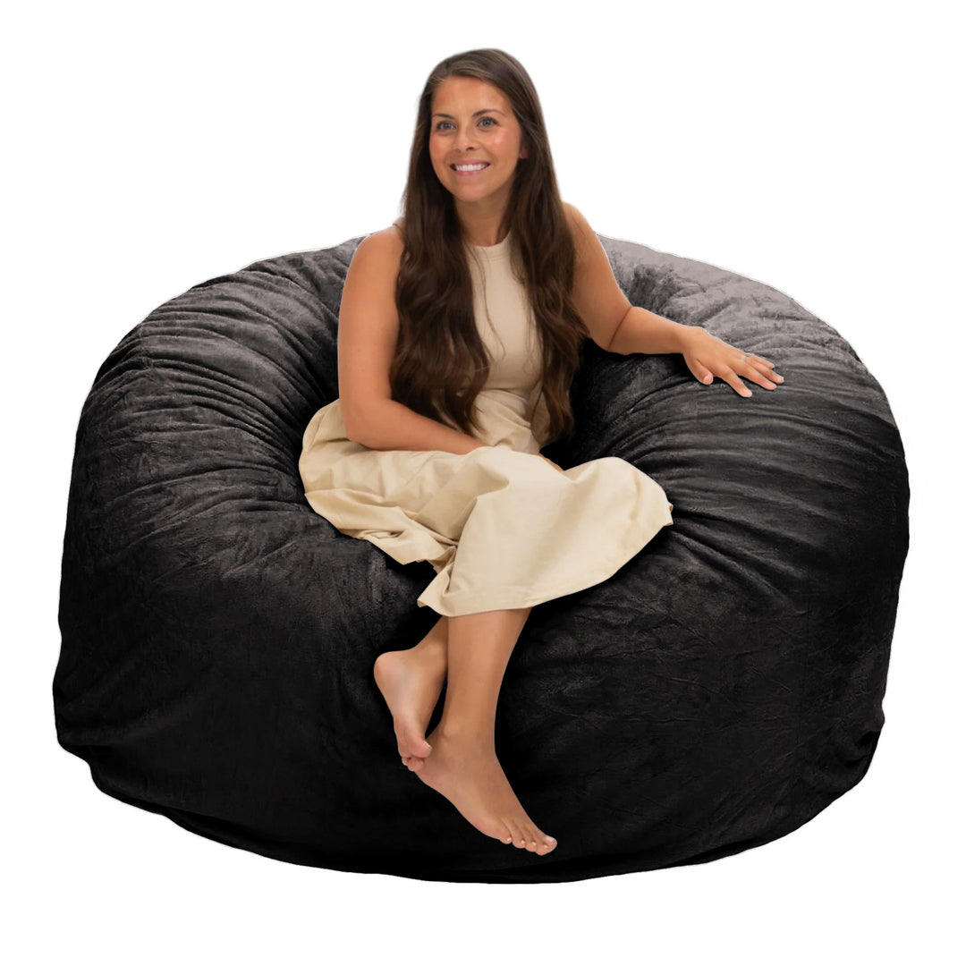 Ultimate Sack 5 Foot Foam Filled Washable Fur Covered Bean Bag Chair, Charcoal