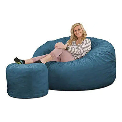 Ultimate Sack 5 Foot Foam Filled Fur Covered Bean Bag Chair w/Footstool, Cloud