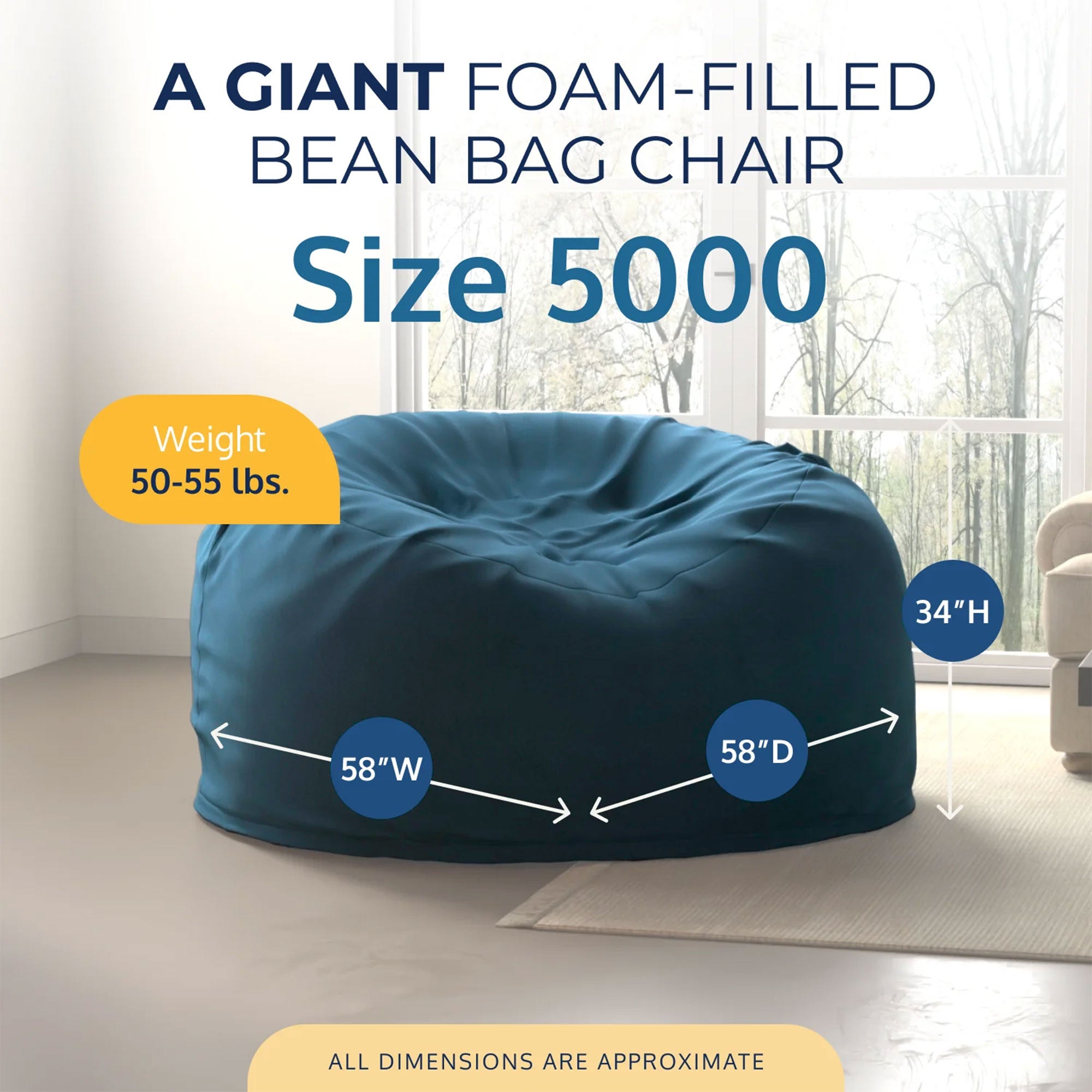 Ultimate Sack 5ft Bean Bag Chair, Oversized Comfy Lounger, Suede (Open Box)