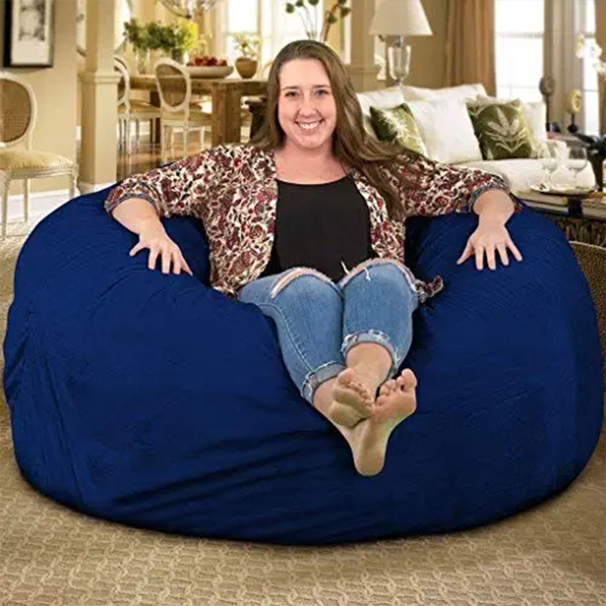 Ultimate Sack 5ft Foam Filled Washable Suede Cover Bean Bag Chair, Electric Blue