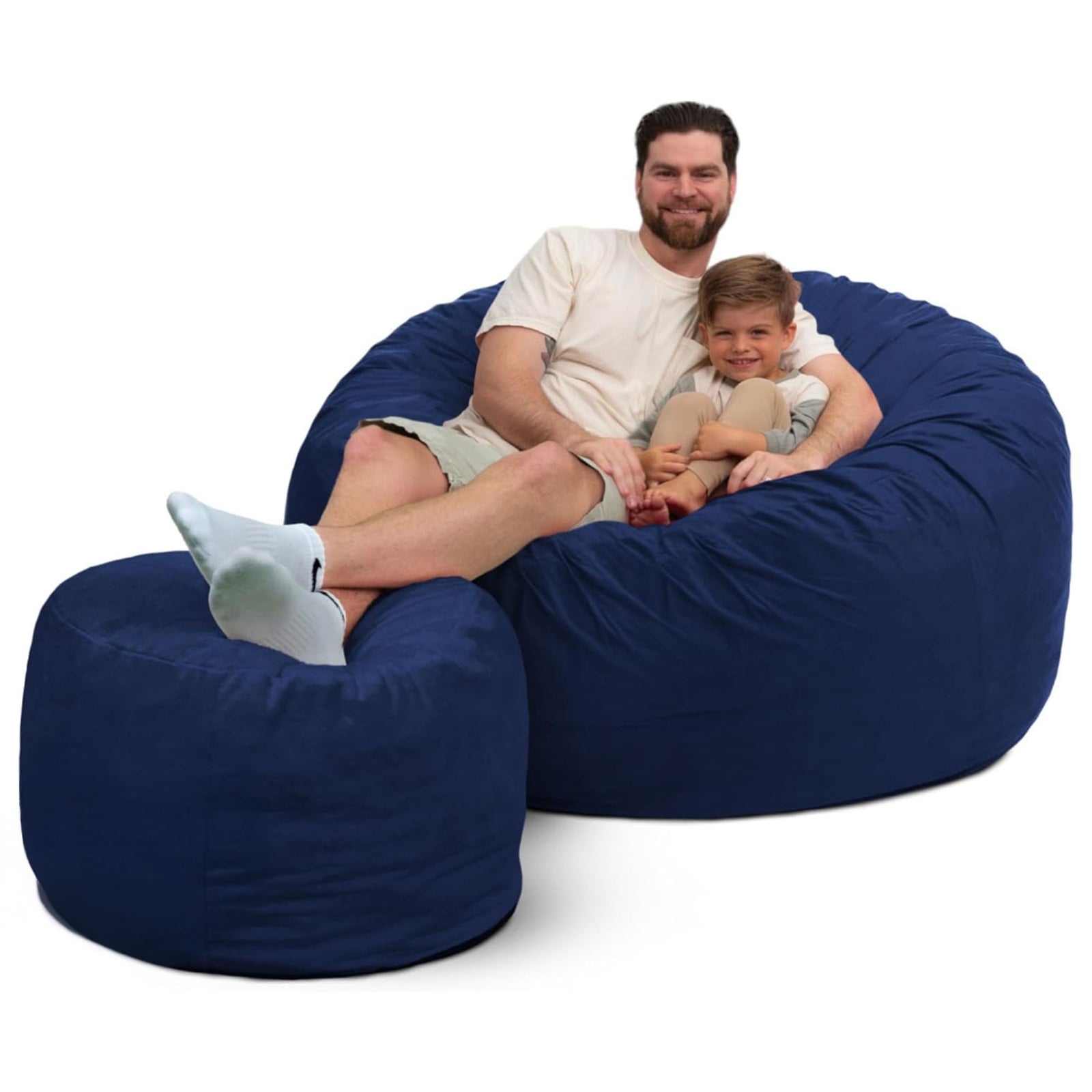 Ultimate Sack 5ft Bean Bag Chair and Footstool, Oversized Lounger, Blue Suede - VMInnovations