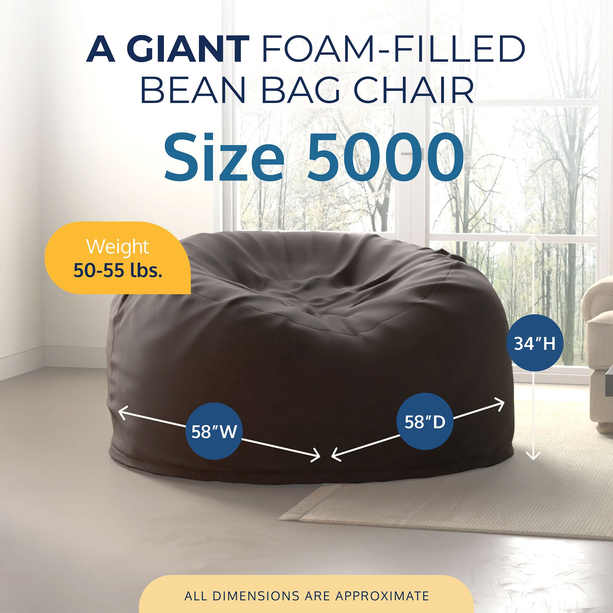 Ultimate Sack 5 Foot Foam Filled Suede Covered Bean Bag Chair, Grey (Open Box) - VMInnovations