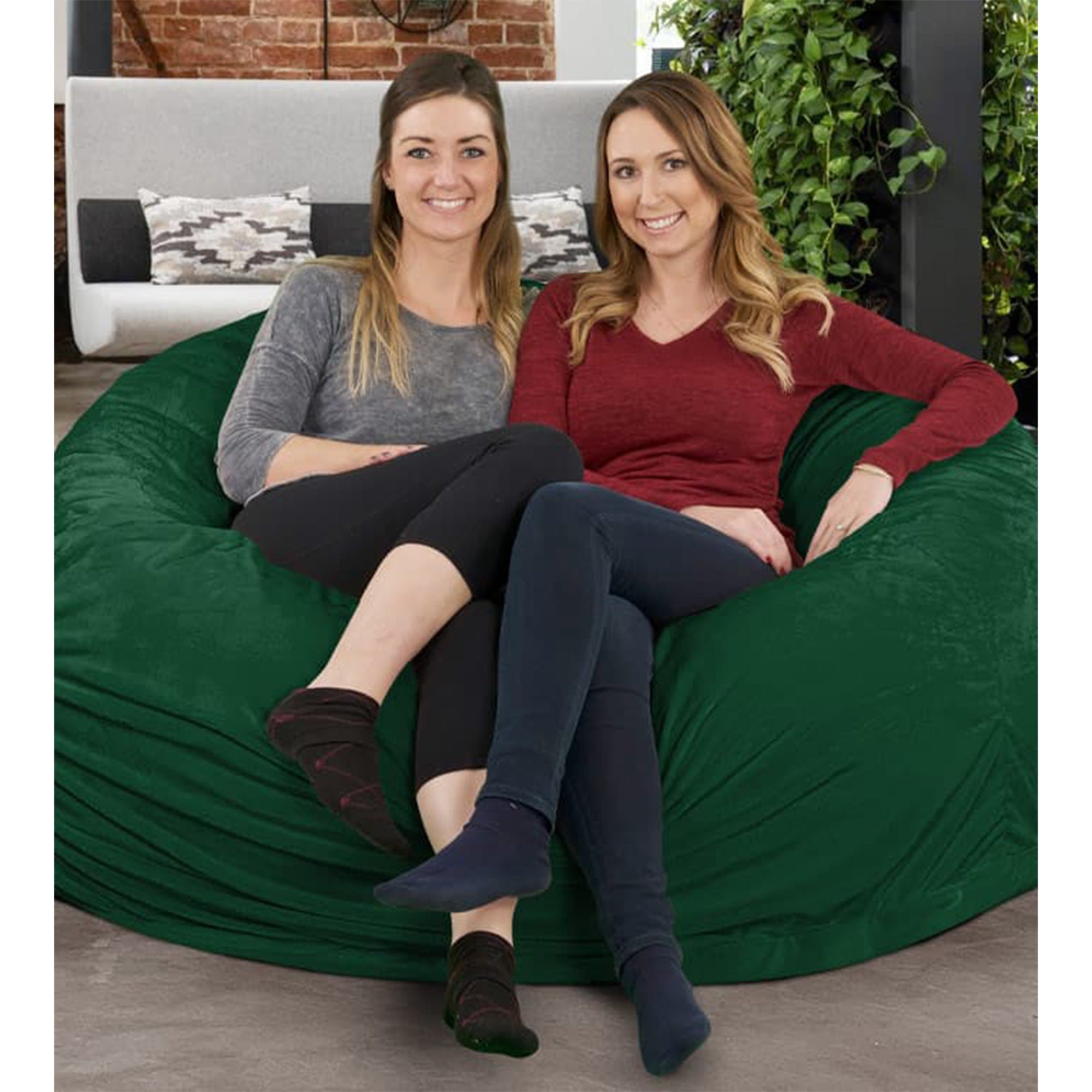 Ultimate Sack 5 Foot Foam Filled Suede Bean Bag Chair w/Footstool, Hunter Green