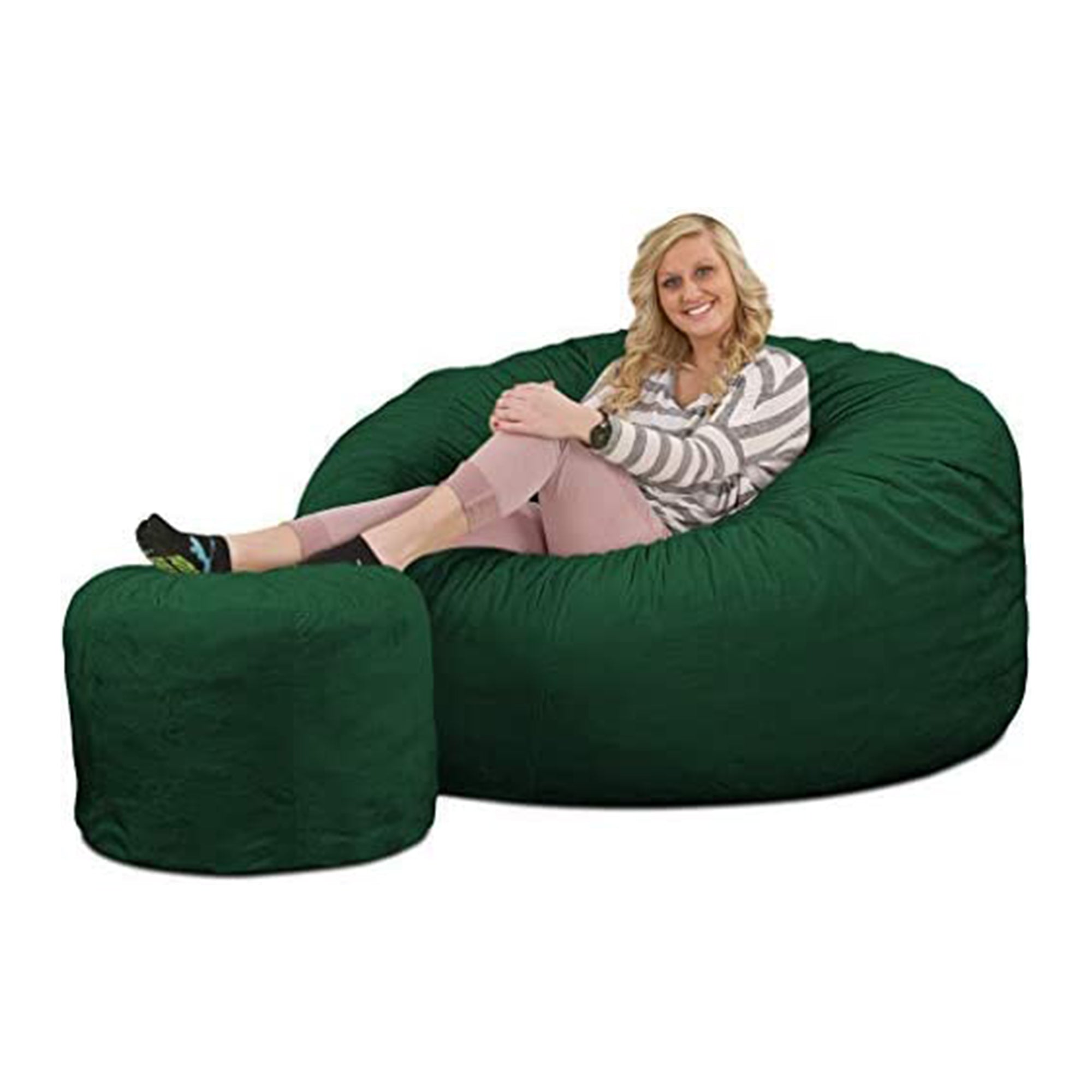 Ultimate Sack 5 Foot Foam Filled Suede Bean Bag Chair w/Footstool, Hunter Green