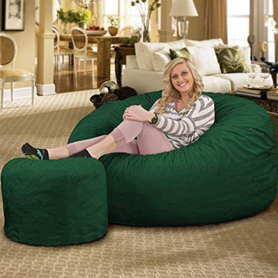 Ultimate Sack 5 Foot Foam Filled Suede Bean Bag Chair w/Footstool, Hunter Green