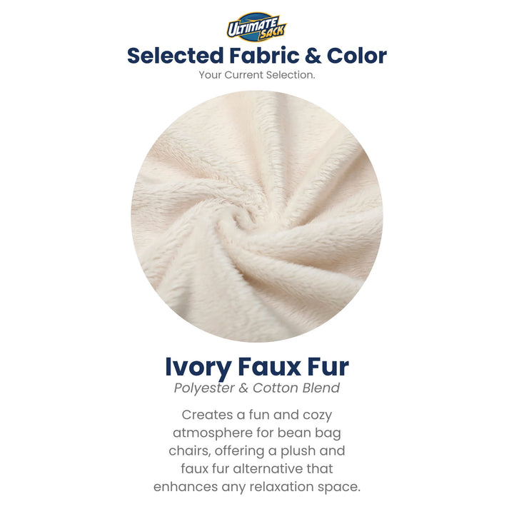 Ultimate Sack 5 Foot Foam Filled Washable Fur Covered Bean Bag Chair, Ivory
