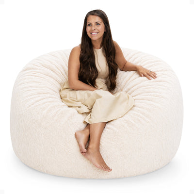 Ultimate Sack 5 Foot Foam Filled Washable Fur Covered Bean Bag Chair, Ivory