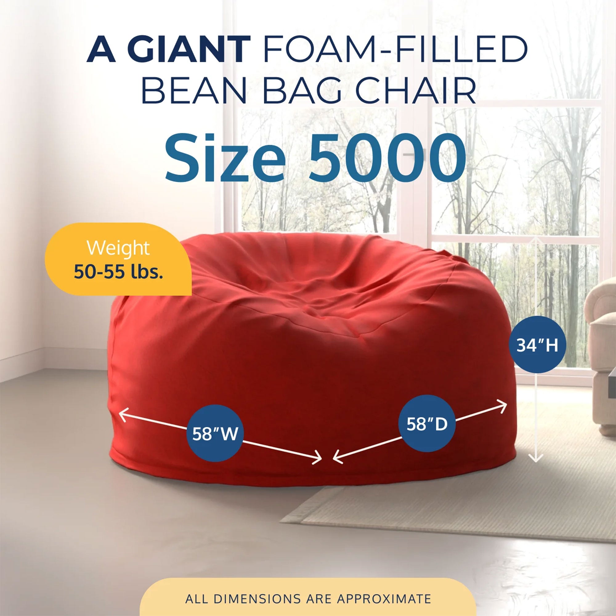 Ultimate Sack 5ft Bean Bag Chair, Oversized Indoor Comfy Lounger, Red (Open Box) - VMInnovations