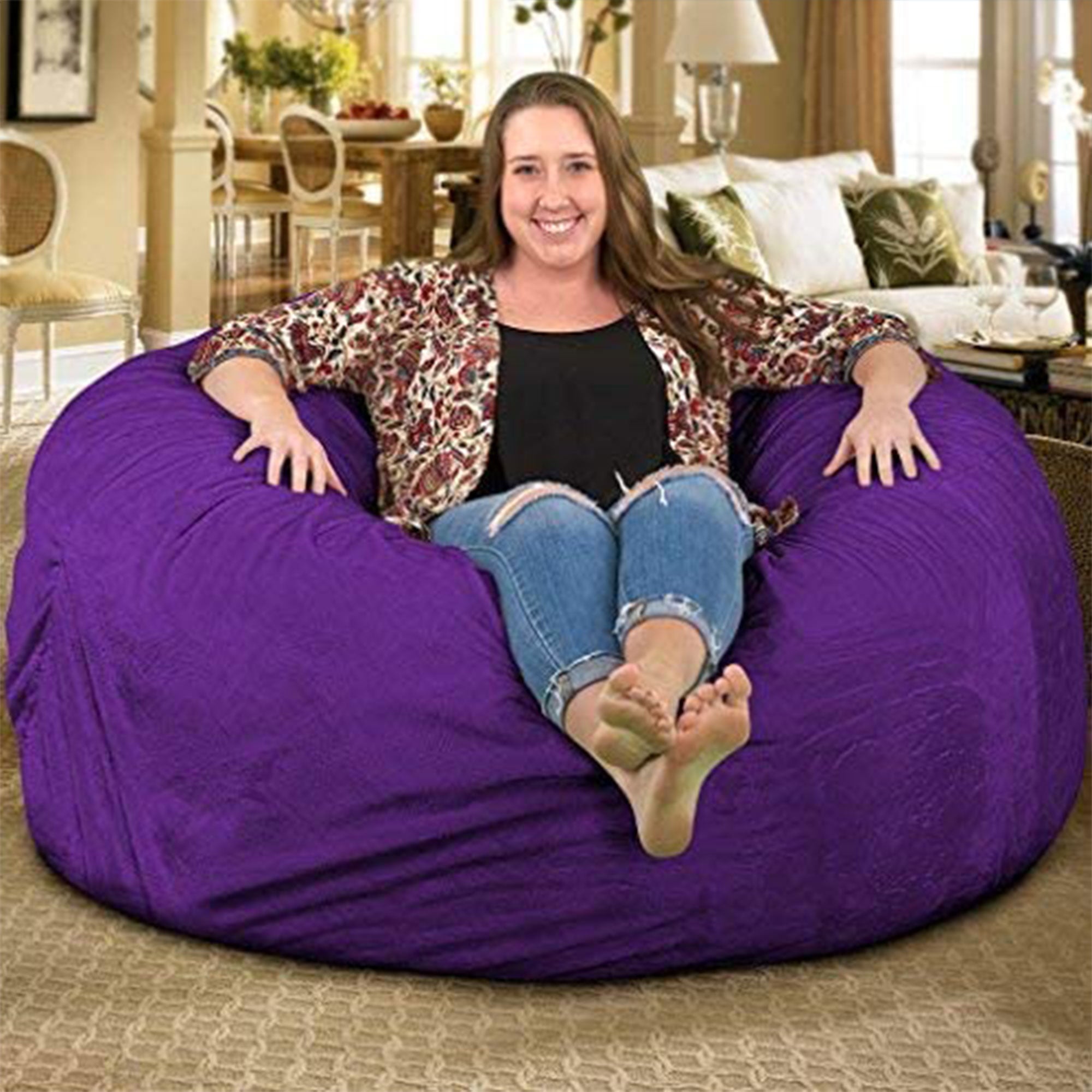 Ultimate Sack 5 Foot Foam Filled Washable Suede Covered Bean Bag Chair, Purple