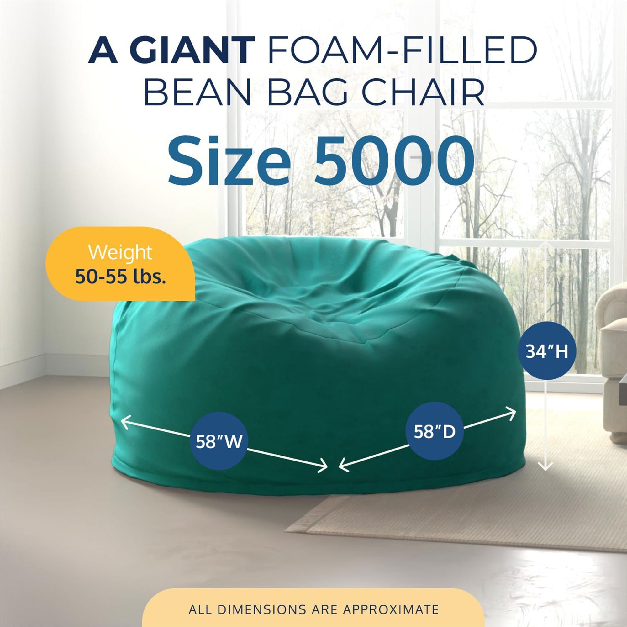 Ultimate Sack 5ft Bean Bag Chair & Footstool, Oversized Lounger, Teal (Open Box)