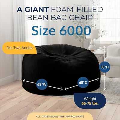 Ultimate Sack 6ft Bean Bag Chair, Oversized Indoor Comfy Lounger Black(Open Box)