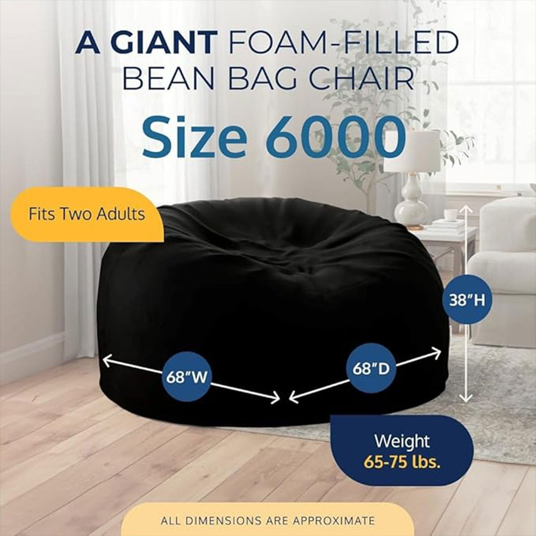 Ultimate Sack 6ft Bean Bag Chair, Oversized Indoor Comfy Lounger Black(Open Box)