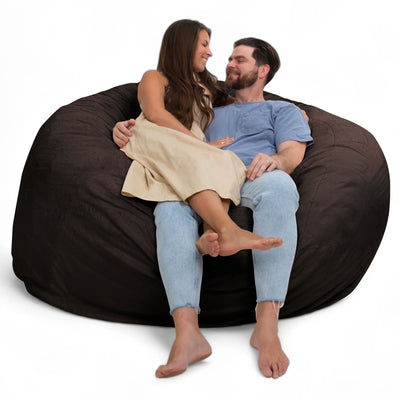 6 Foot Foam Filled Washable Fur Covered Bean Bag Chair, Brown (Open Box)