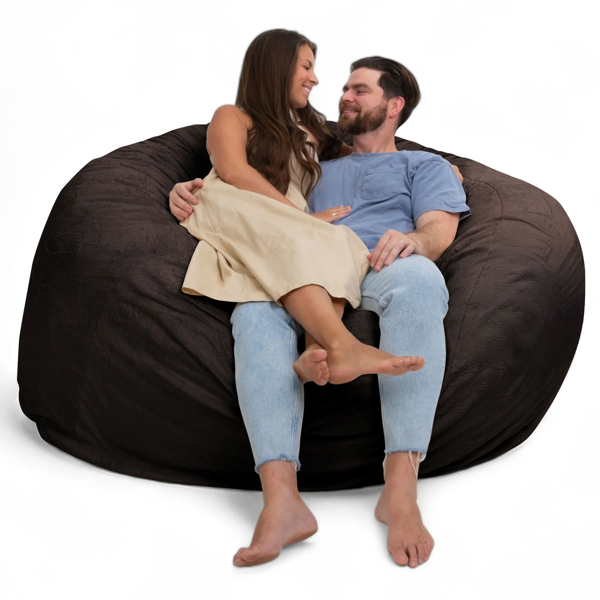 6 Foot Foam Filled Washable Fur Covered Bean Bag Chair, Brown (Open Box)