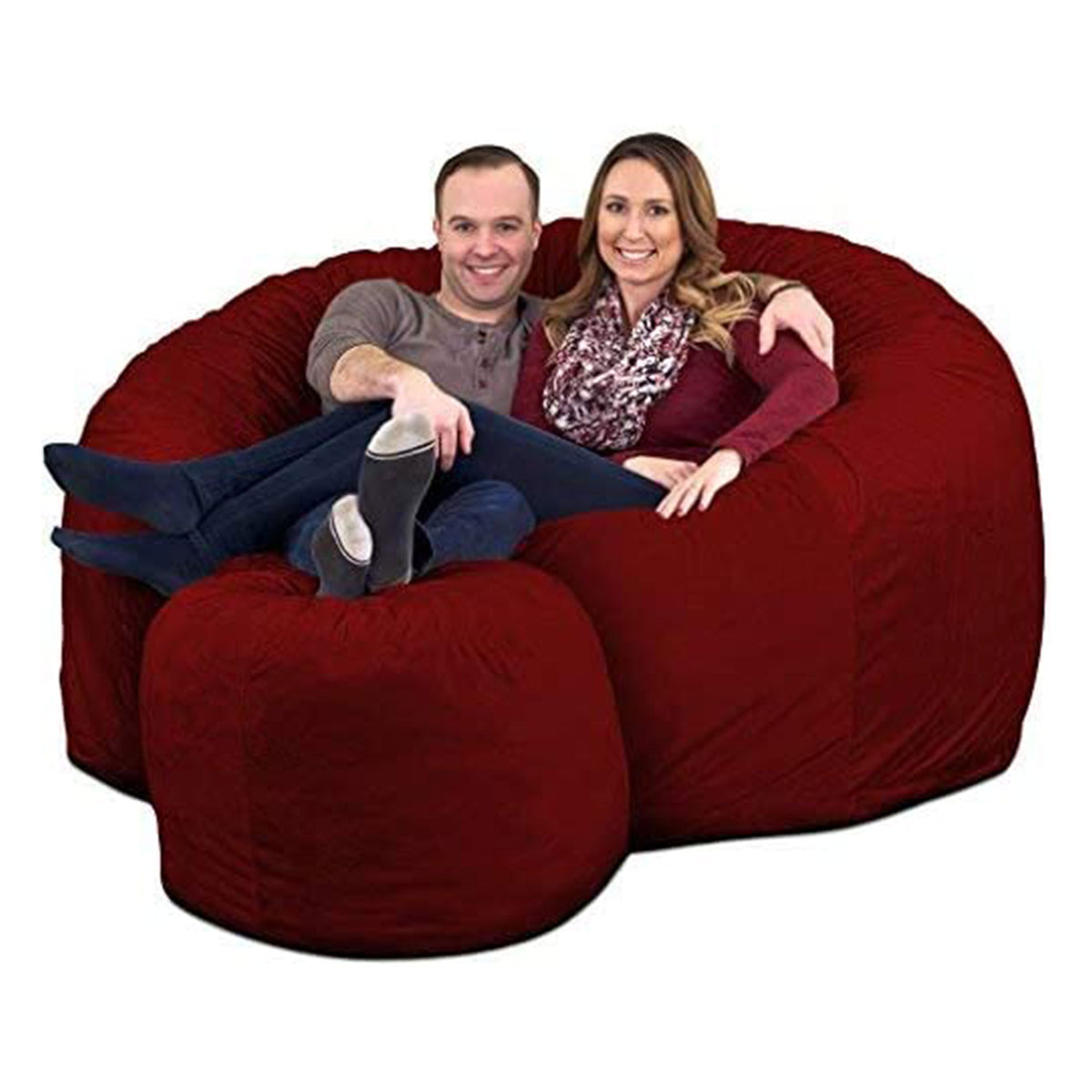 6ft Foam Filled Suede Covered Bean Bag Chair w/Footstool, Burgundy (Open Box)