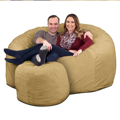 Ultimate Sack 6 Foot Foam Filled Suede Covered Bean Bag Chair w/Footstool, Camel