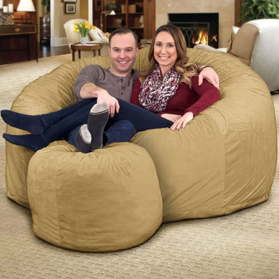 Ultimate Sack 6 Foot Foam Filled Suede Covered Bean Bag Chair w/Footstool, Camel