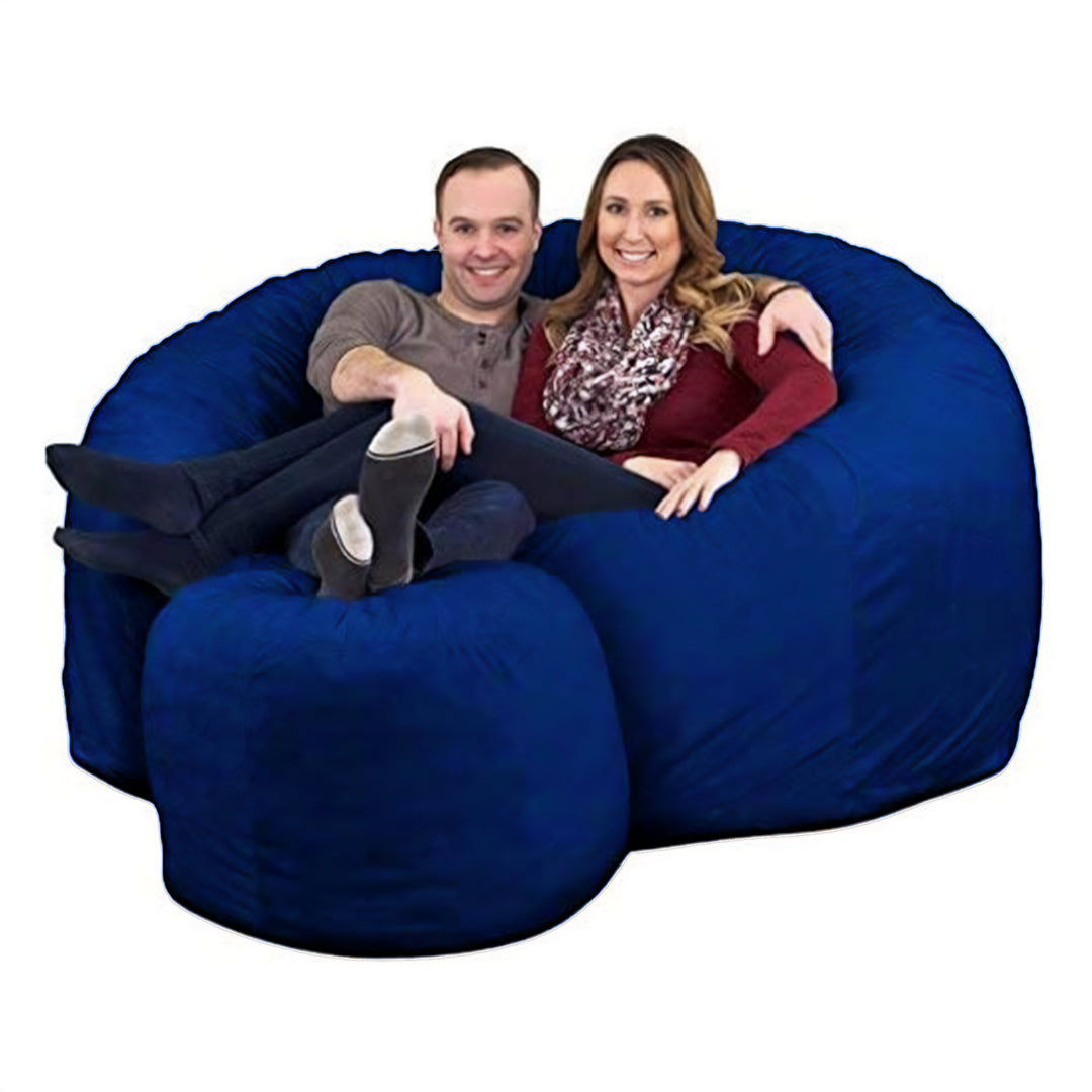 Ultimate Sack 6ft Bean Bag Chair w/ Footstool, Oversized Lounger, Blue Suede