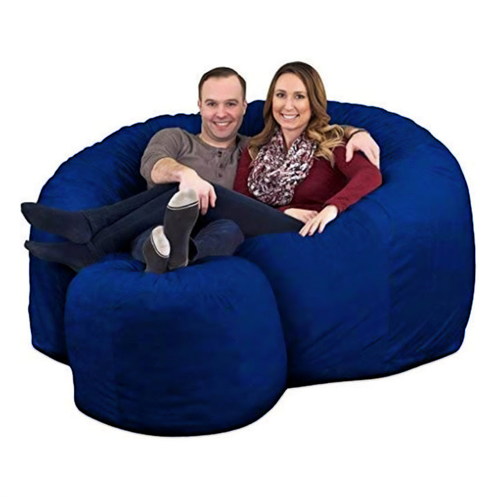 Ultimate Sack 6ft Bean Bag Chair w/ Footstool, Oversized Lounger, Blue Suede