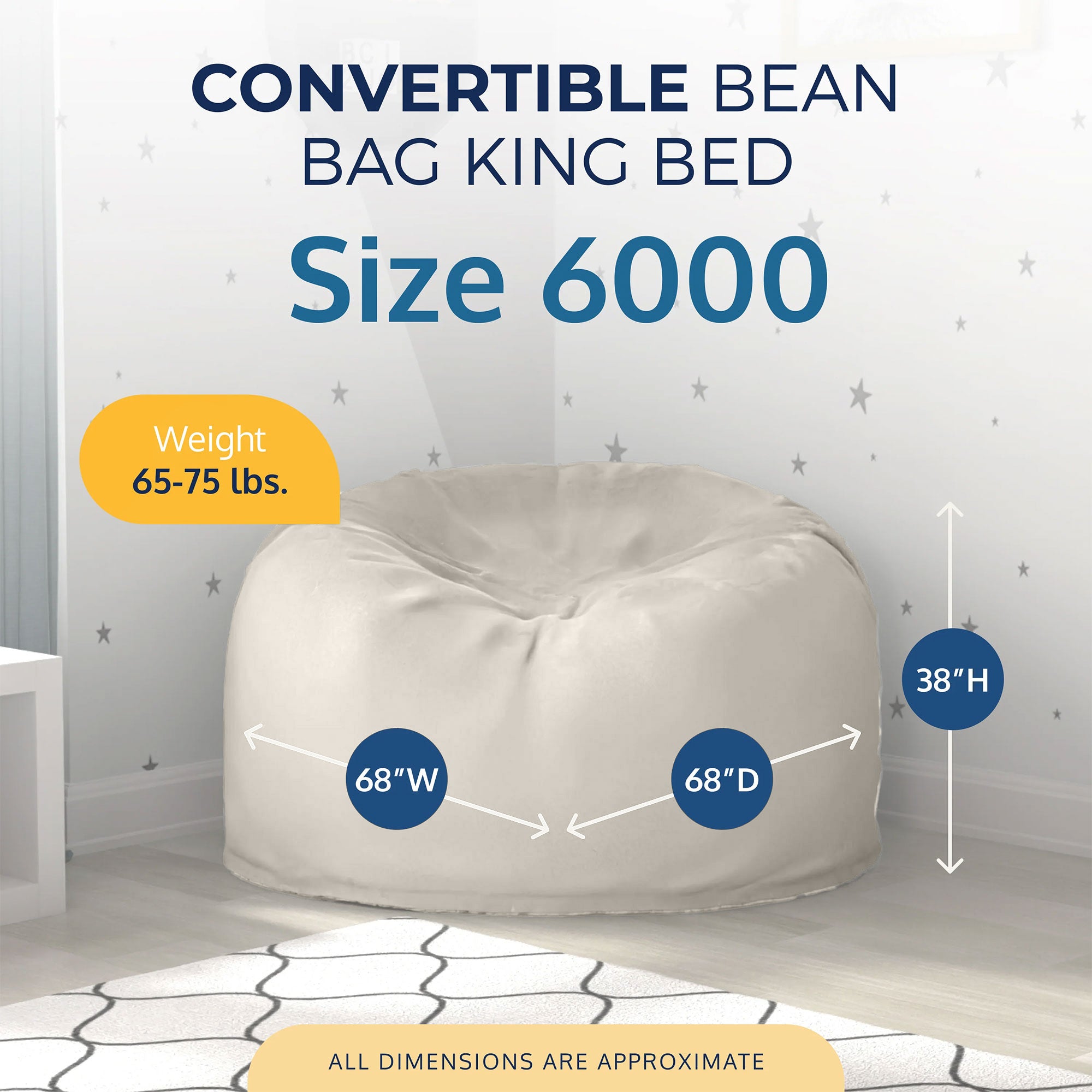 Ultimate Sack 6 ft Bean Bag Chair, Oversized Comfy Lounger, Ivory Fur (Open Box)