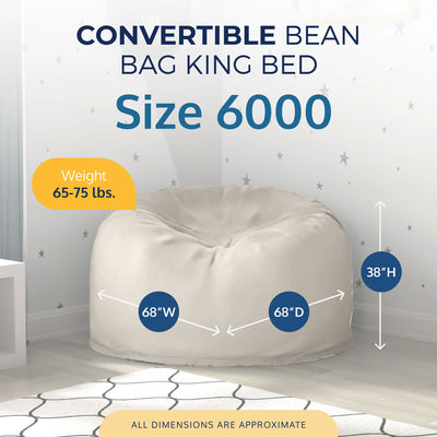 Ultimate Sack 6 ft Bean Bag Chair, Oversized Comfy Lounger, Ivory Fur (Open Box)