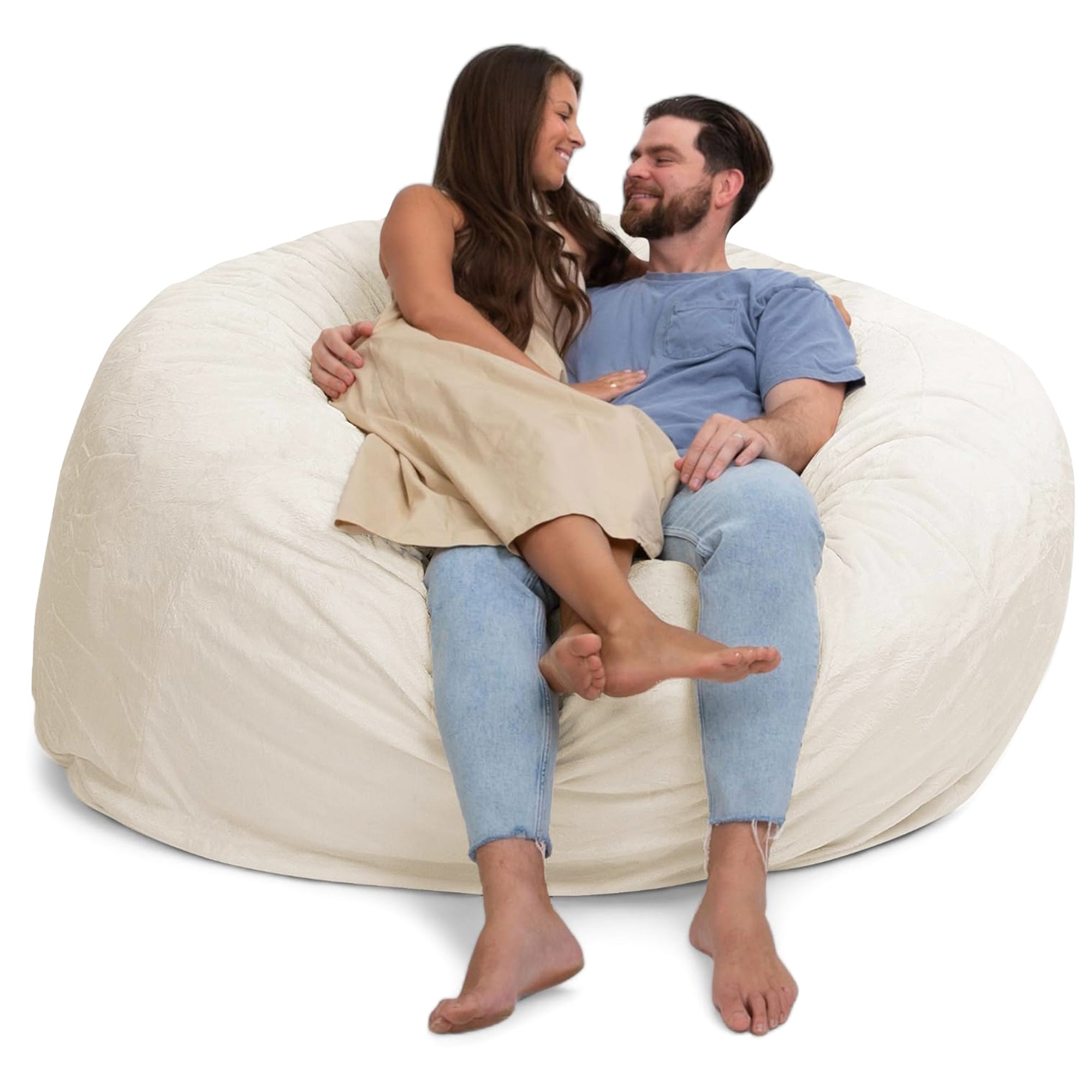 Ultimate Sack 6 ft Bean Bag Chair, Oversized Comfy Lounger, Ivory Fur (Open Box)
