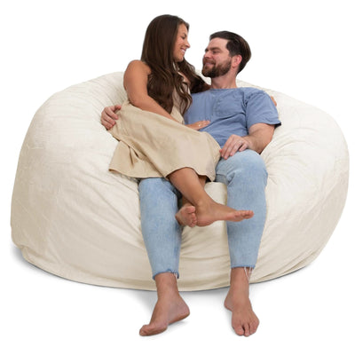 Ultimate Sack 6 ft Bean Bag Chair, Oversized Comfy Lounger, Ivory Fur (Open Box)