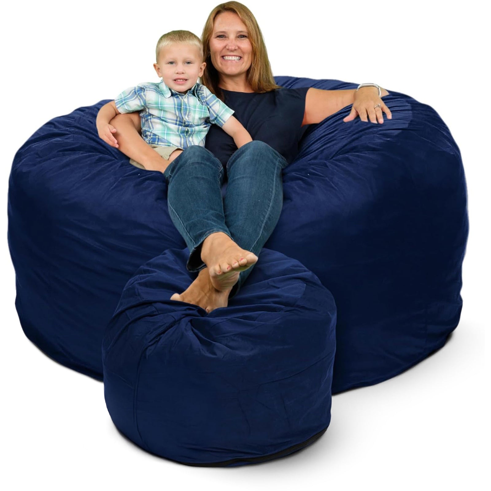 Ultimate Sack 6ft Bean Bag Chair and Footstool, Oversized Lounger, Navy Suede - VMInnovations