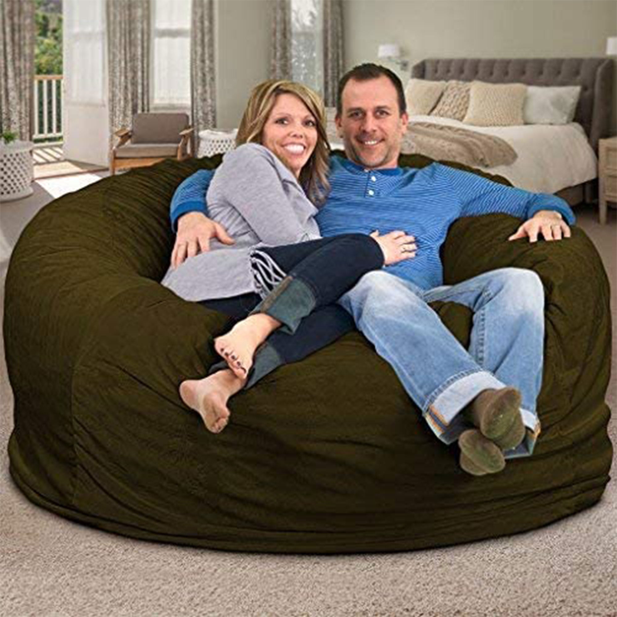 Ultimate Sack 6 Foot Foam Filled Washable Suede Covered Bean Bag Chair, Olive