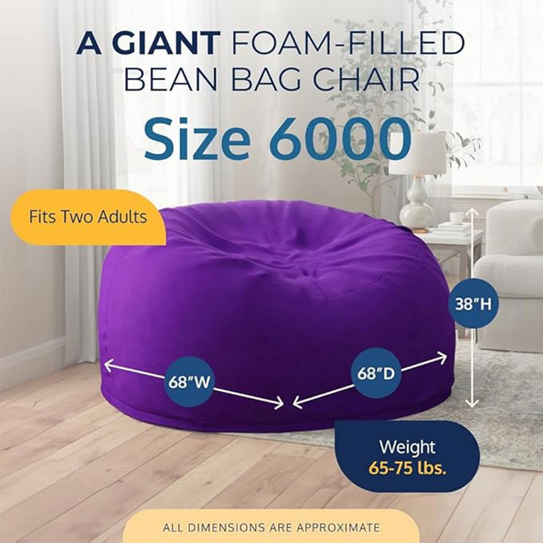 Ultimate Sack 6ft Bean Bag Chair, Oversized Lounger, Purple Suede (Open Box)