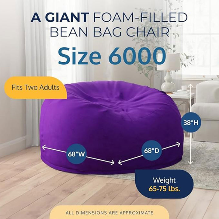 Ultimate Sack 6ft Bean Bag Chair, Oversized Lounger, Purple Suede (Open Box)