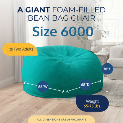 Ultimate Sack 6ft Bean Bag Chair, Oversized Indoor Comfy Lounger, Teal Suede
