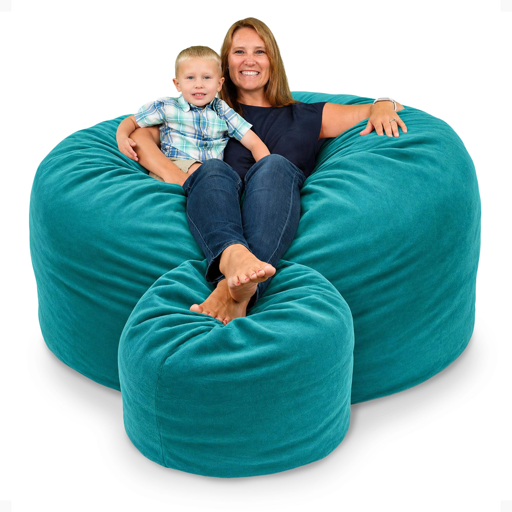 Ultimate Sack 6ft Bean Bag Chair and Footstool, Oversized Lounger, Teal Suede - VMInnovations