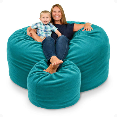 Ultimate Sack 6ft Bean Bag Chair and Footstool, Oversized Lounger, Teal Suede - VMInnovations