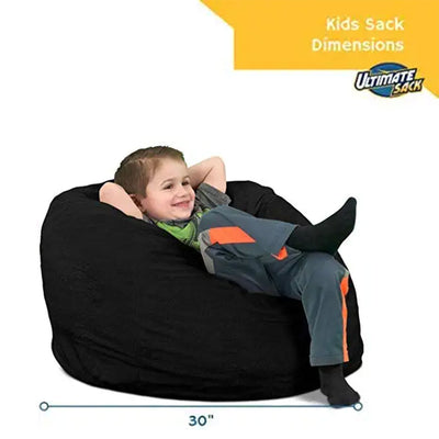 Ultimate Sack Kids 30in Foam Filled Washable Suede Covered Bean Bag Chair, Black