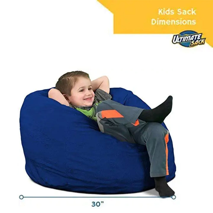 Ultimate Sack Kids Bean Bag Chair, Oversized Indoor Comfy Lounger, Blue Suede