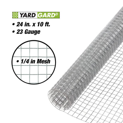 YardGard 2' x 10' 0.25" Square Mesh Wire Hardware Cloth Poultry Fence, Silver