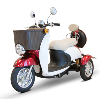 E-Wheels 3-Wheel Scooter with Basket, Red and White