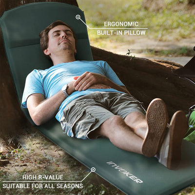 INVOKER 3" UltraThick Self Inflating Memory Foam Sleeping Pad, Green (Open Box)