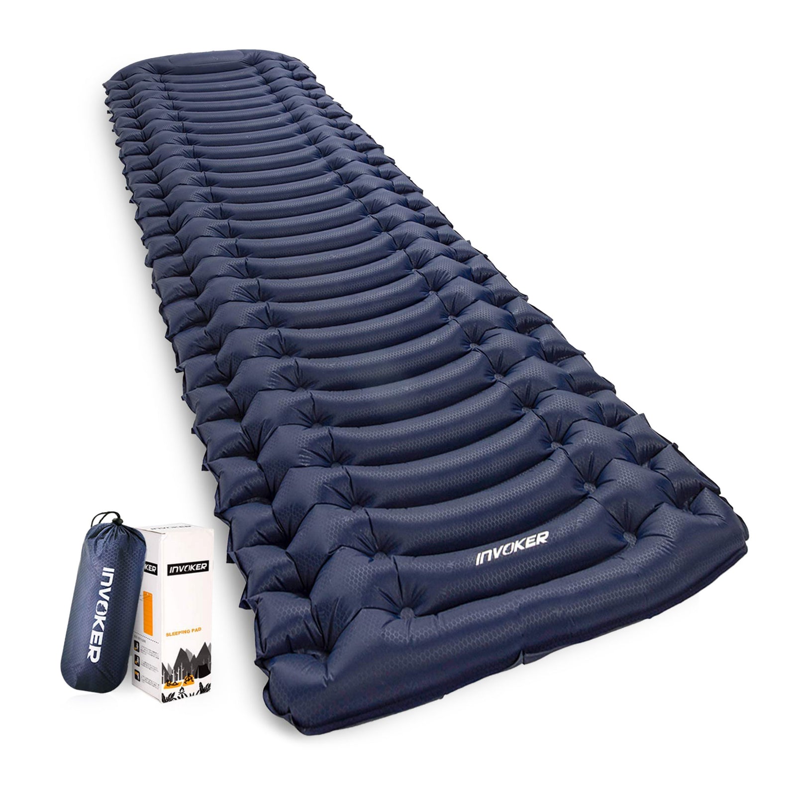 INVOKER Inflatable Camping Sleep Pad w/ Built In Foot Pump, Navy Blue (Open Box) - VMInnovations