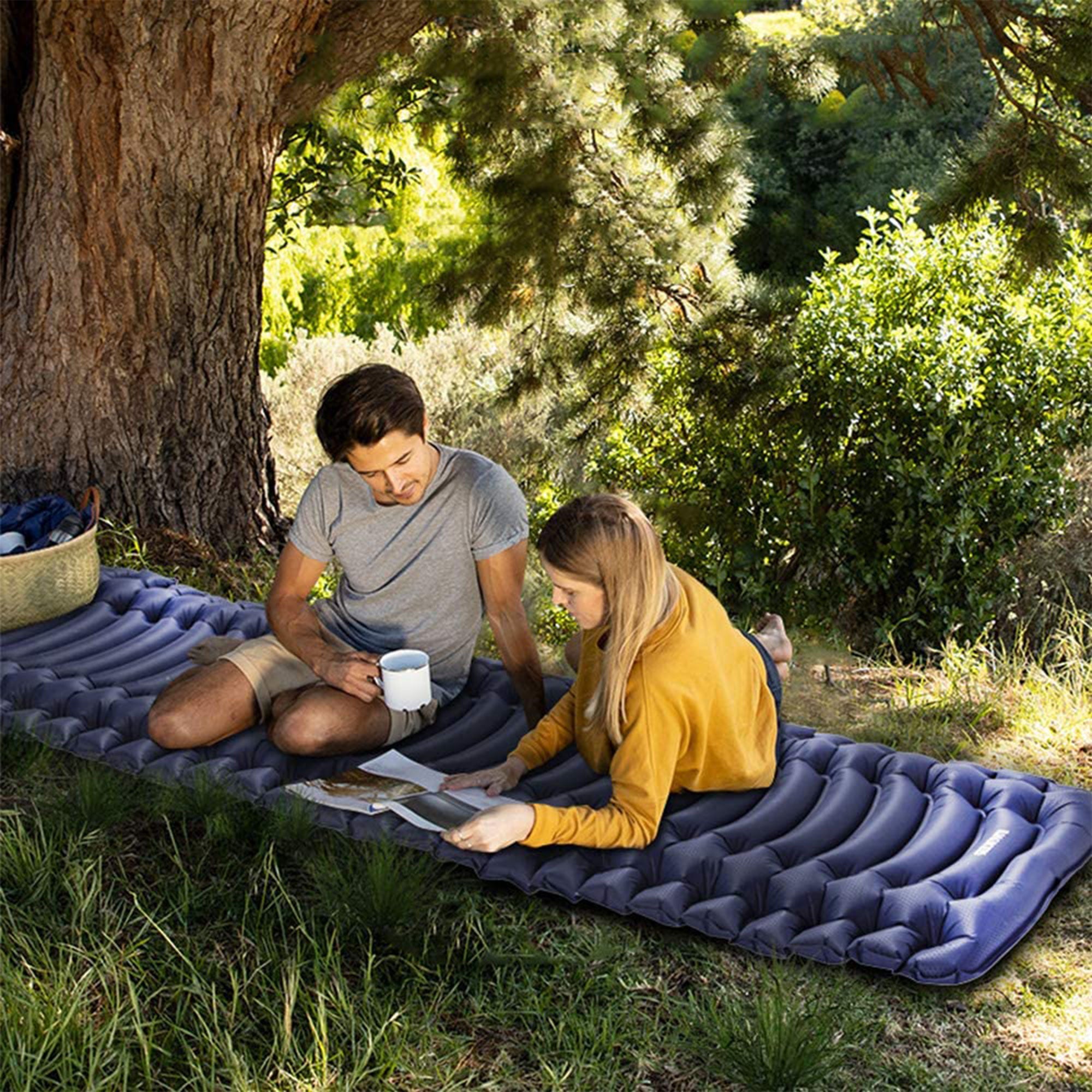 INVOKER Inflatable Camping Sleep Pad w/ Built In Foot Pump, Navy Blue (Open Box) - VMInnovations