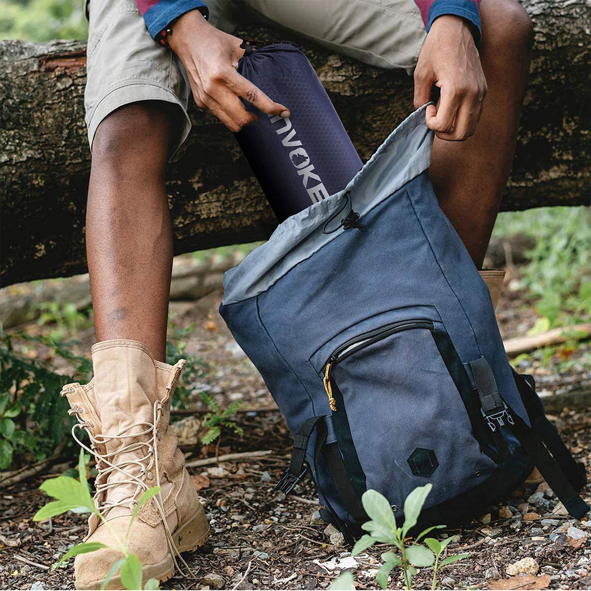 INVOKER Inflatable Camping Sleep Pad w/ Built In Foot Pump, Navy Blue (Open Box) - VMInnovations