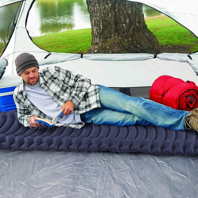 INVOKER Inflatable Camping Sleep Pad w/ Built In Foot Pump, Navy Blue (Open Box)